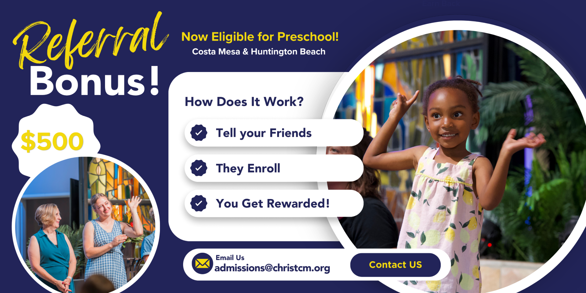 earn back $500 when you refer a new family to Christ Lutheran